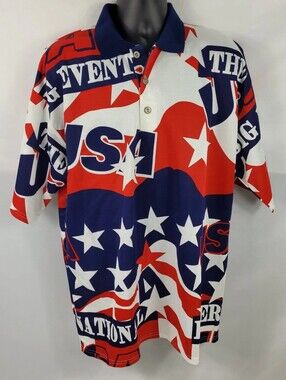 Red Ox Vintage USA Flag Button Up Short Sleeve Shirt Mens XL